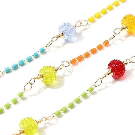 Brass Hexagonal Column Glass Seaded Beaded & Resin Round Beaded Link Chains CHC-G026-01C-1