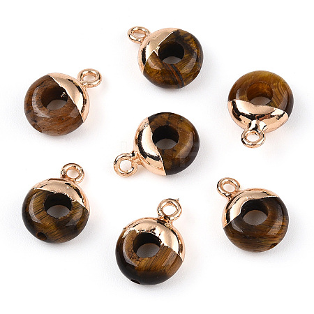 Natural Tiger Eye Flat Round/Donut Charms G-I347-07-1