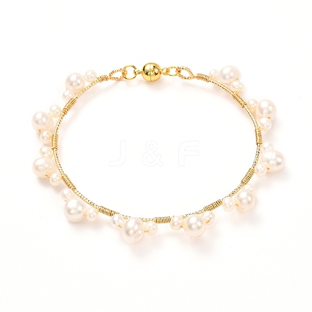 Natural Pearl Braided Bangle for Teen Girl Women BJEW-JB06828-1