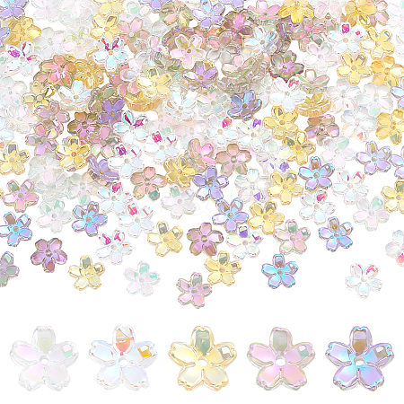 150Pcs 5 Colors Transparent Electroplate Glass Bead Caps EGLA-ME0001-18-1