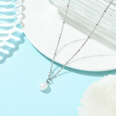 Natural Cultured Freshwater Pearl Potato Pendant 304 Stainless Steel Satellite Chain Necklaces for Women NJEW-JN06346-01-1