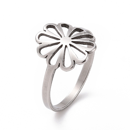 Non-Tarnish 201 Stainless Steel Flower Finger Ring RJEW-J051-30P-1