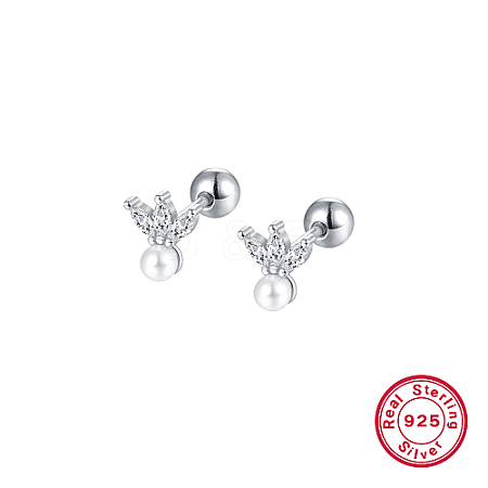 Rhodium Plated 925 Sterling Silver Micro Pave Cubic Zirconia Flower Stud Earrings CX0038-1-1