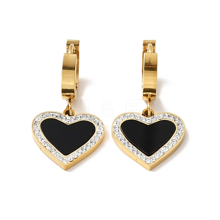 Resin Heart Dangle Hoop Earrings with Crystal Rhinestone EJEW-P203-10G-1