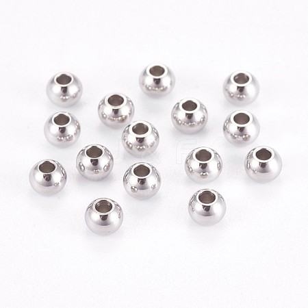 304 Stainless Steel Smooth Round Beads STAS-M006-01E-1