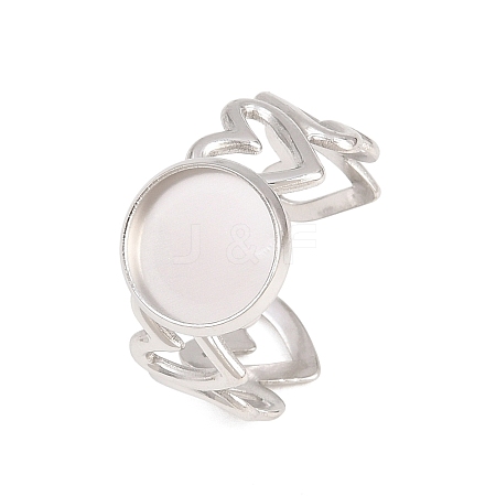Hollow Heart 304 Stainless Steel Open Cuff Ring Components STAS-F366-08B-P-1