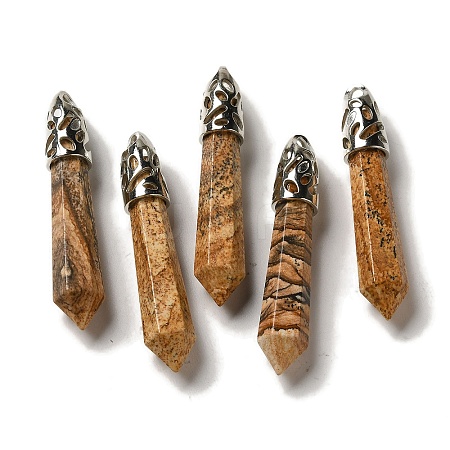 Natural Picture Jasper Pointed Big Pendants G-Z055-01P-08-1