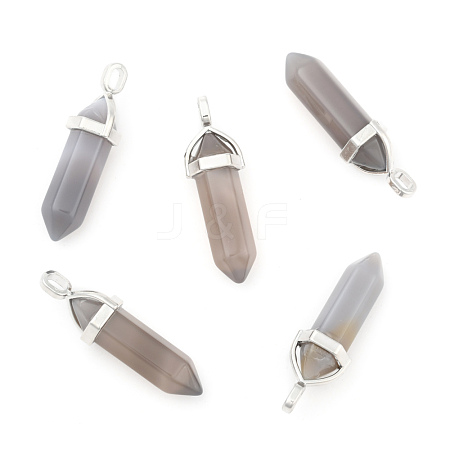 Natural Grey Agate Double Terminated Pointed Pendants X-G-F295-05M-1