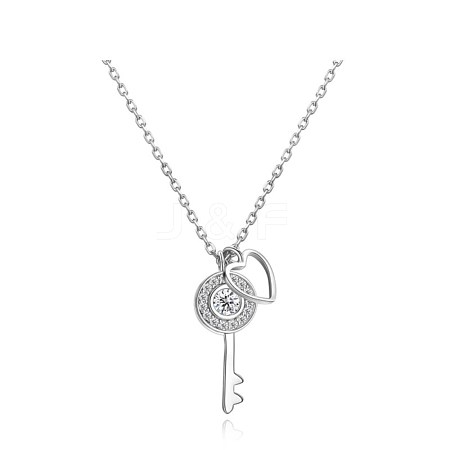 Skeleton Key and Heart Cubic Zirconia Necklace for Girl Women NJEW-BB44406-B-1