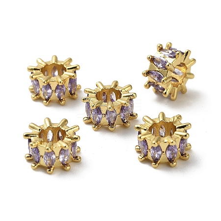 Brass Micro Pave Cubic Zirconia European Beads KK-B142-13B-02G-1