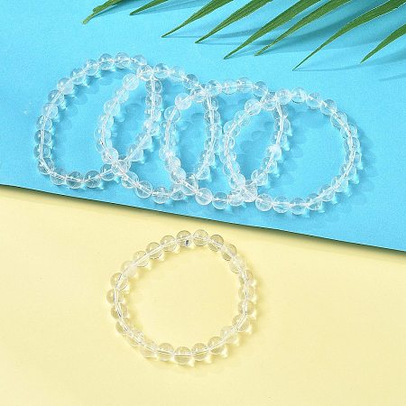 Natural Quartz Crystal Beaded Stretch Bracelets X-BJEW-Q692-46-8mm-1