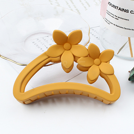 Amber Color Hollow Hair Clip with Matte Half Round Arc Flower. ST3406784-1