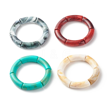 Opaque Chunky Acrylic Curved Tube Beads Stretch Bracelet for Girl Women BJEW-JB07313-1