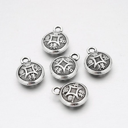 Tibetan Style Alloy Flat Round Charms TIBEP-M037-02AS-1