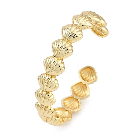 Shell Shape Rack Plating Brass Cuff Bangles for Women BJEW-P341-05G-1