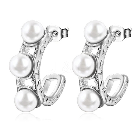 French Retro High-end Ladies Stainless Steel Inlaid Resin Pearl Stud Earrings PW-WG85BB1-02-1