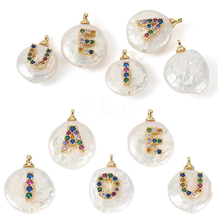 5Pcs 5 Styles Natural Cultured Freshwater Pearl Nuggets with Letter Pendants PEAR-TA0001-27-1