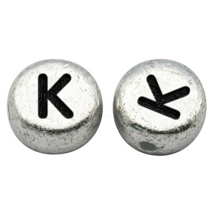 Silver Color Plated Acrylic Horizontal Hole Letter Beads MACR-PB43C9070-K-1