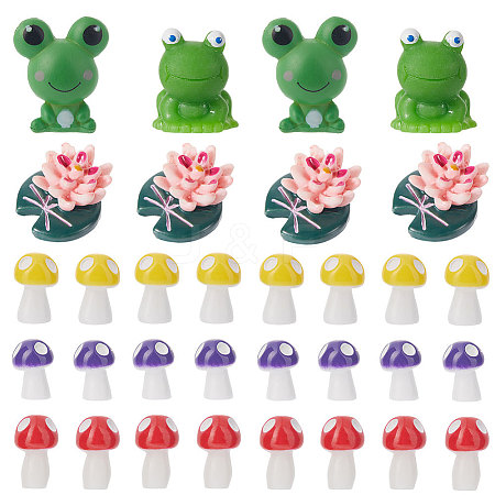 66Pcs 6 styles Resin Frog & Lotus & Mushroom Ornaments DJEW-GF0001-61-1