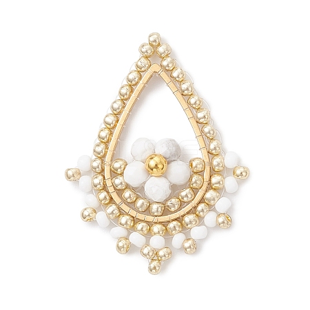 Faceted Round Natural Howlite & Glass Seed Beaded Pendants PALLOY-MZ01097-01-1