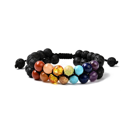 Natural Lava Rock & Mixed Gemstone Braided Bead Bracelet BJEW-JB06961-01-1